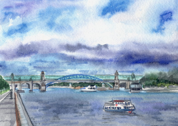 莫斯科风景，Andreevskaya河堤。图片下载