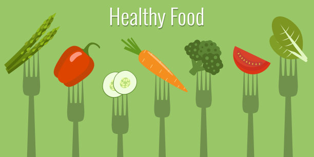 蔬菜和水果放在叉子上。健康食物媒介说明。图片下载