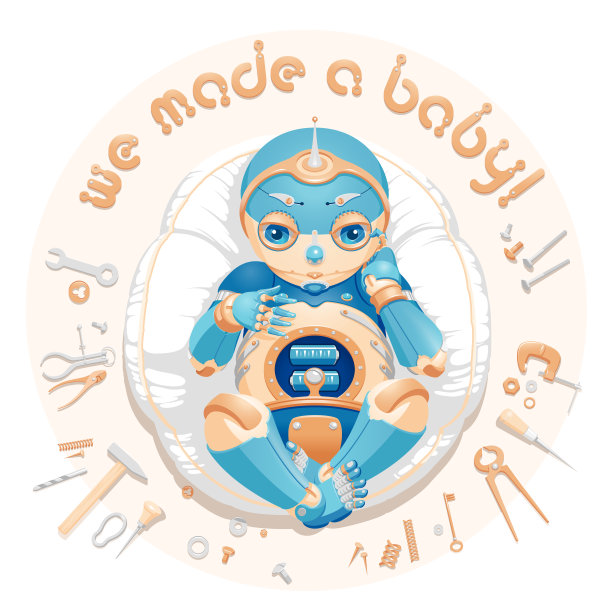 带文本的蓝色小男孩机器人图片下载