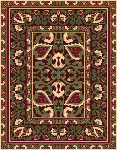 有抽象派花朵的红地毯。图片下载