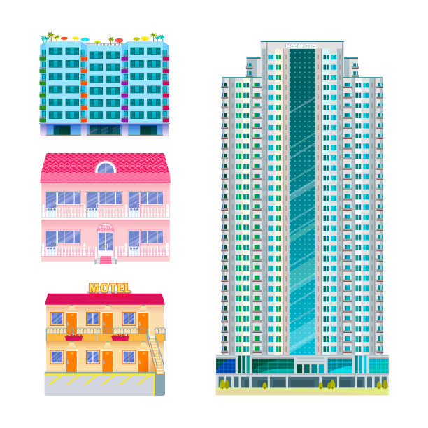 酒店，建筑，游客，旅行者，地方，度假时间，公寓，城市城镇立面矢量图图片下载