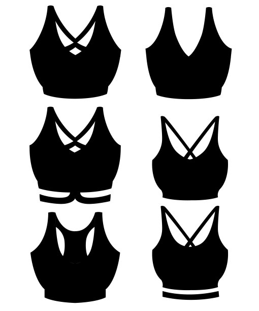 黑色的轮廓。一套女性运动胸罩。女性运动服收藏。培训前。平面矢量插图孤立在白色背景图片下载