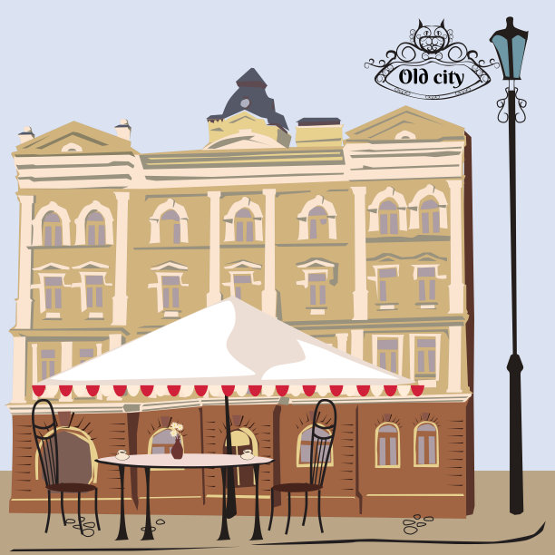 向量插图的街道场景与咖啡馆图片下载