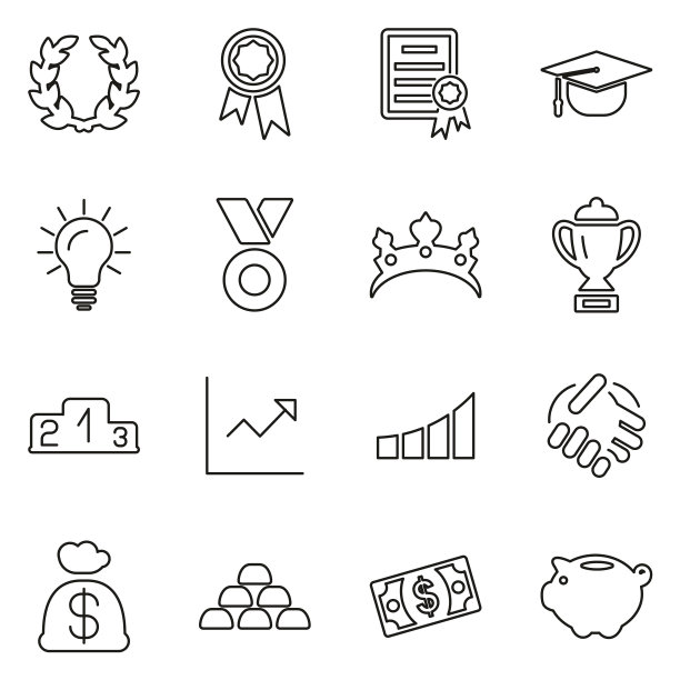 成功和成就图标细线矢量插图集图片下载