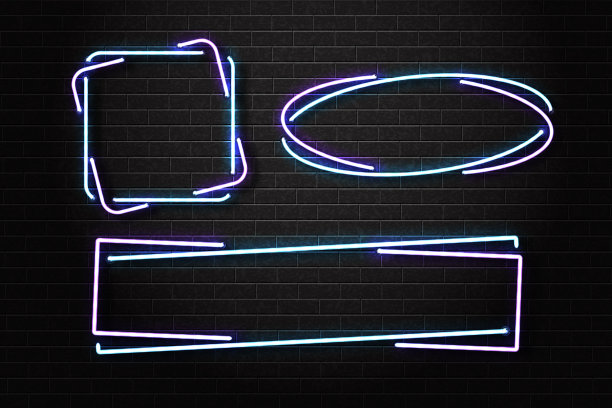 向量组的现实隔离霓虹灯标志的框架装饰和覆盖在墙壁背景。招牌、夜总会、餐厅的概念。图片下载