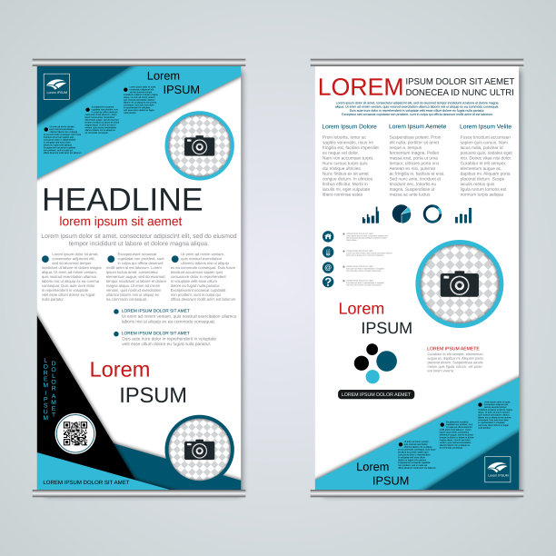 卷起两面旗帜矢量模板图片下载