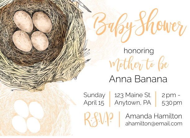 鸟巢向量婴儿淋浴邀请设计模板图片下载