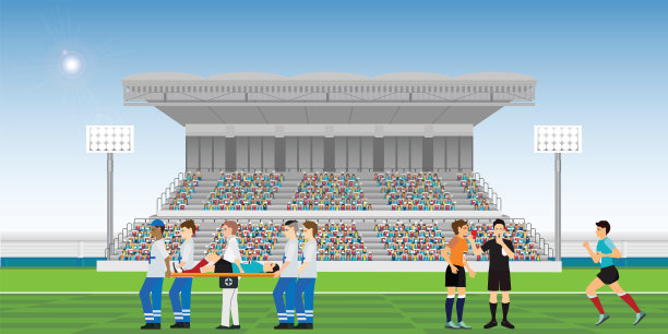 医生正在帮助受伤的足球运动员。图片下载