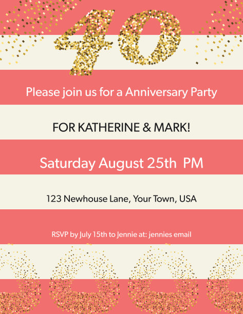 周年聚会邀请条纹和金色闪光图片下载