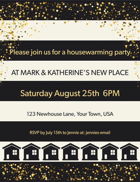 带条纹和金色闪光的乔迁派对邀请图片下载