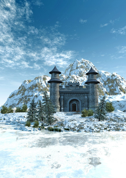 山附近的城堡，3d渲染图片下载