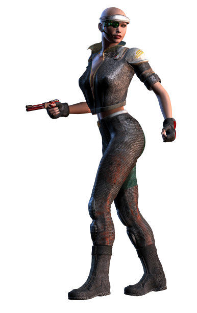 未来战士配备枪，白色背景，3d插图图片下载