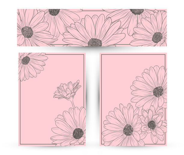 矢量复古花矩形旗帜集图片下载