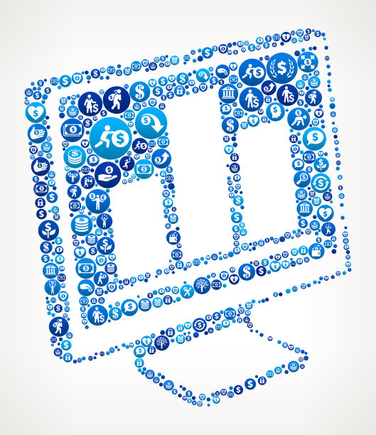 条形图上的电脑金钱蓝色图标模式背景图片下载