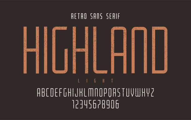 高地矢量浓缩轻复古字体，大写字母和数字，字母表，字体，排版。图片下载
