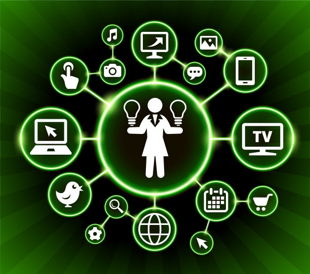 商业女人和想法互联网通信技术暗按钮背景图片下载