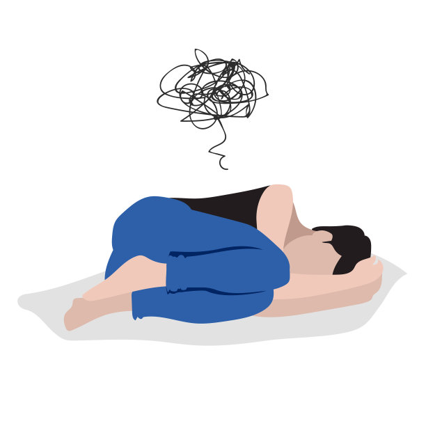 矢量卡通插图绝望的妇女悲伤时，独自躺在地板上。孤立的字符在白色背景上。图片下载