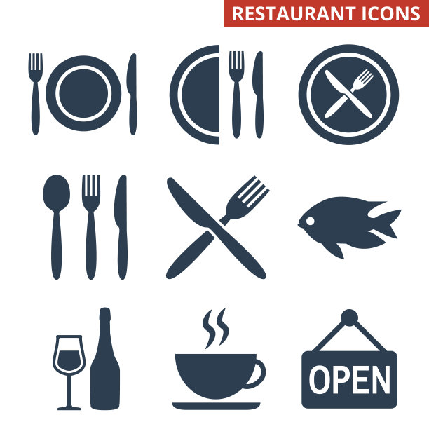 餐厅图标设置在白色背景。图片下载