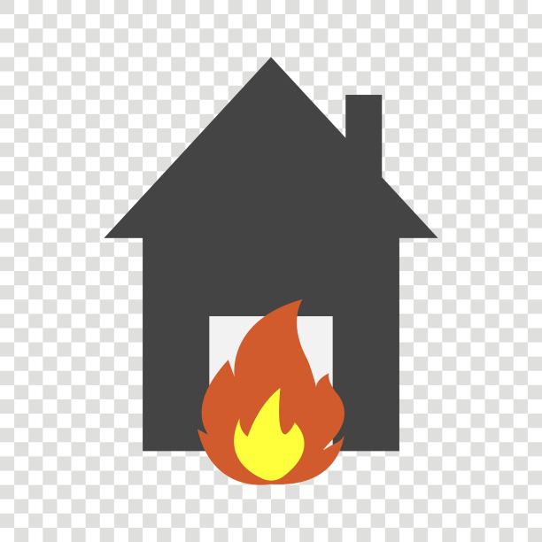 矢量图标火在房子里。火灾危险说明图片下载