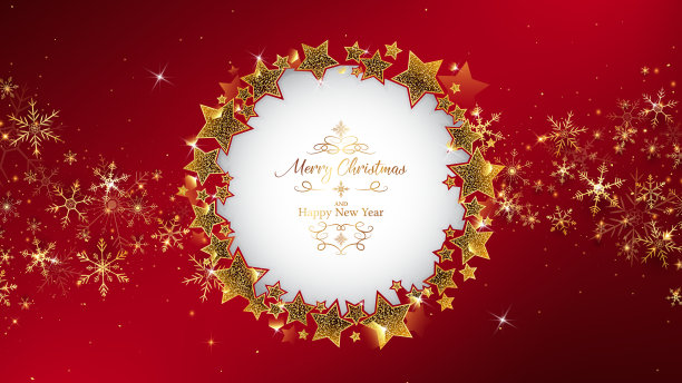 红色的圣诞背景框架周围闪烁的星星图片下载
