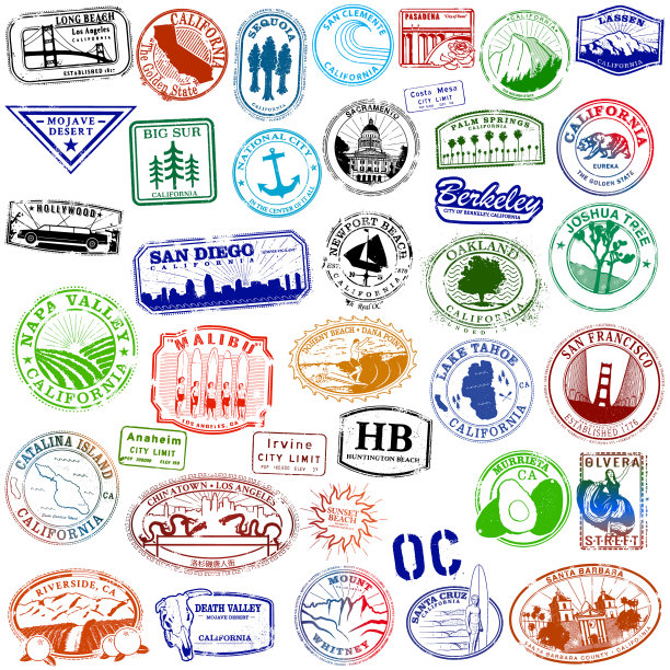 复古加州旅游邮票图片下载