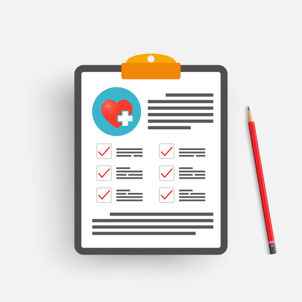 带医疗十字和铅笔的剪贴板。临床记录、处方、索赔、体检标记报告、健康保险概念。优质的质量。现代平面设计图形元素。矢量插图。图片下载