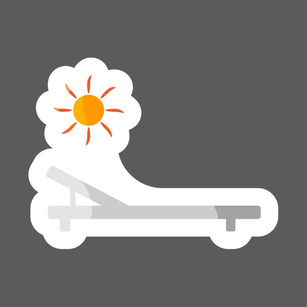 彩色贴纸图标的躺椅休息室。太阳躺椅的徽章。躺椅免费。矢量图标。图层分组便于编辑插图。为你的设计。图片下载