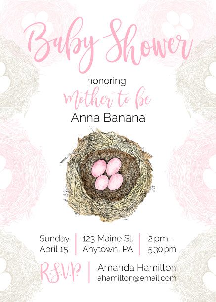 鸟巢向量婴儿淋浴邀请设计模板图片下载