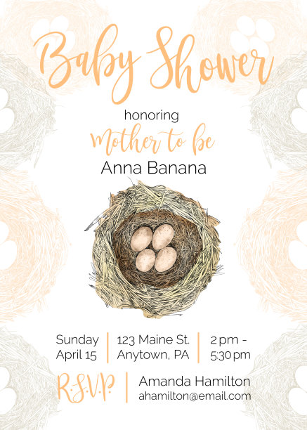 鸟巢向量婴儿淋浴邀请设计模板图片下载