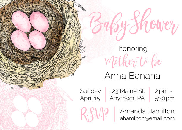 鸟巢向量婴儿淋浴邀请设计模板图片下载