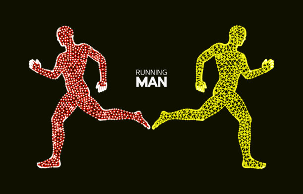 奔跑的人3D设计，适用于体育、商业、科技领域。矢量插画，人体。图片下载