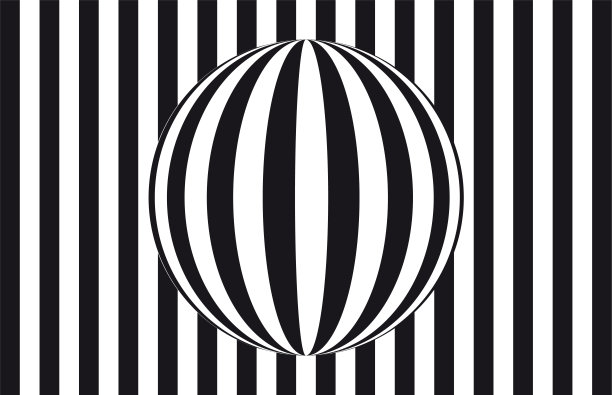 抽象op艺术:球面折射平行线在条纹黑白背景前图片下载