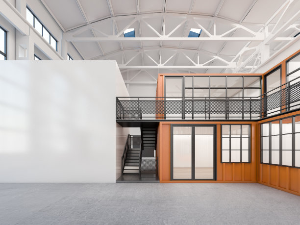 带移动办公室的钢楼梯，3d渲染图片下载