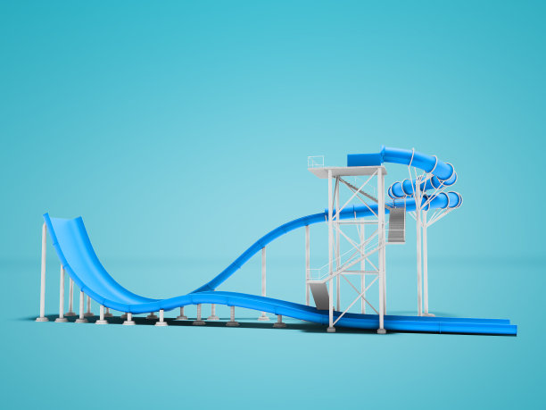 蓝色的水吸引水公园3d渲染不是蓝色的背景与阴影图片下载