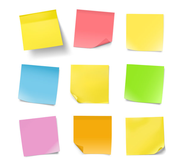 一套彩色纸条与卷曲的角落孤立在白色的背景。矢量插图。图片下载