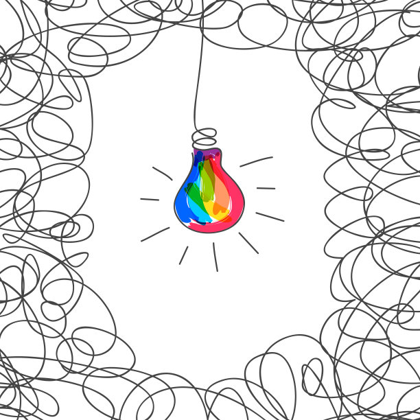 涂鸦彩色灯泡的概念图片下载