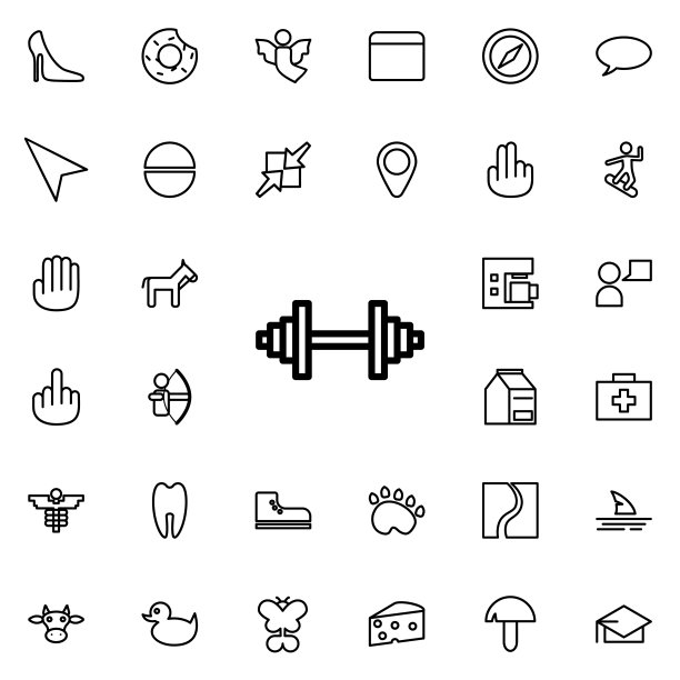 杠铃图标。简约线条图标的详细设置。高级图形设计。收藏图标之一的网站，网页设计，移动应用程序图片下载