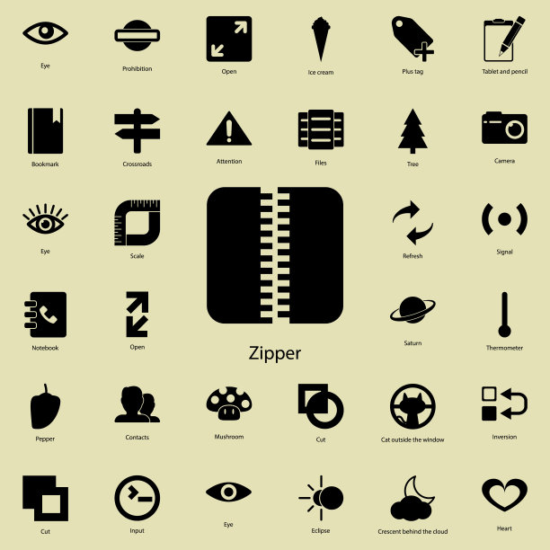 拉链图标。详细的一组极简图标。高级图形设计。收藏图标之一的网站，网页设计，移动应用程序图片下载