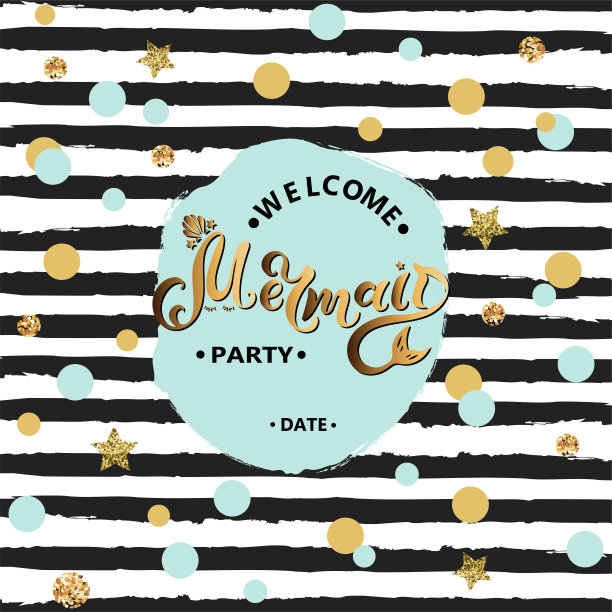 欢迎美人鱼派对文字隔离条纹背景。图片下载