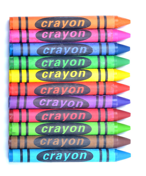 所有颜色的彩色蜡笔-排列在白色的背景孤立图片下载