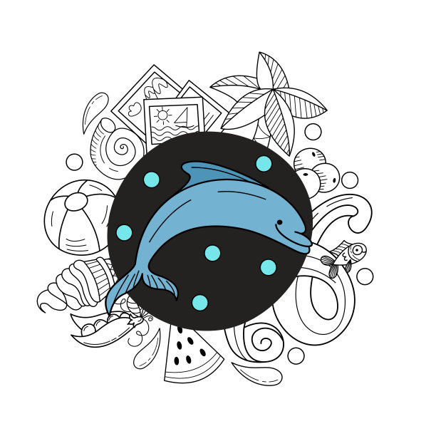 卡通手绘海报组成的个别元素。夏天，休息，大海，休息。矢量插图在线性卡通风格。图片下载