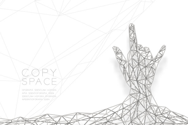 我爱你手手语形状后视图线框多边形银色框架结构，瓦伦丁概念设计插图孤立在黑色渐变背景与复制空间，矢量eps 10图片下载