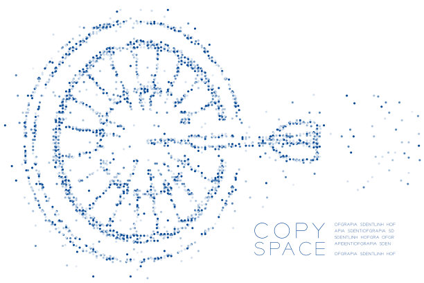 蓝色圆点像素飞镖靶商业成功概念设计白色背景矢量插画图片下载