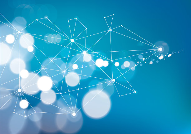 极简混沌三维连接通信网格技术和科学背景。与模糊散焦圆光纹理。矢量抽象虚粒子结构。图片下载