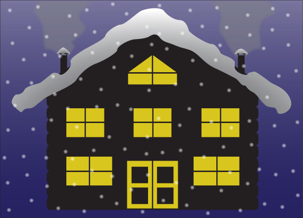 圣诞原木小屋在雪中的剪影图片下载