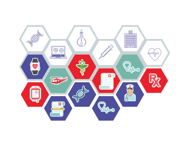 六边形背景与医疗保健图标图片下载
