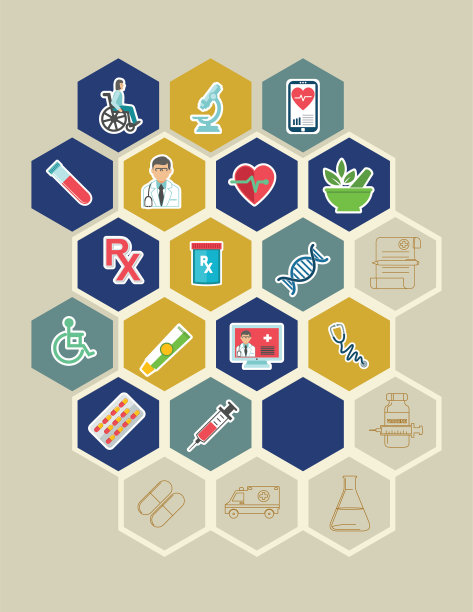 六边形背景与医疗保健图标图片下载