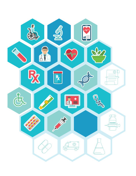 六边形背景与医疗保健图标图片下载