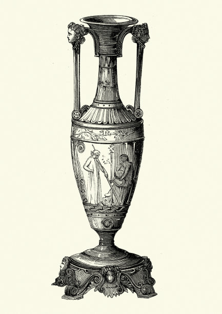 维多利亚时代装饰，青铜古典风格花瓶，19世纪50年代图片下载