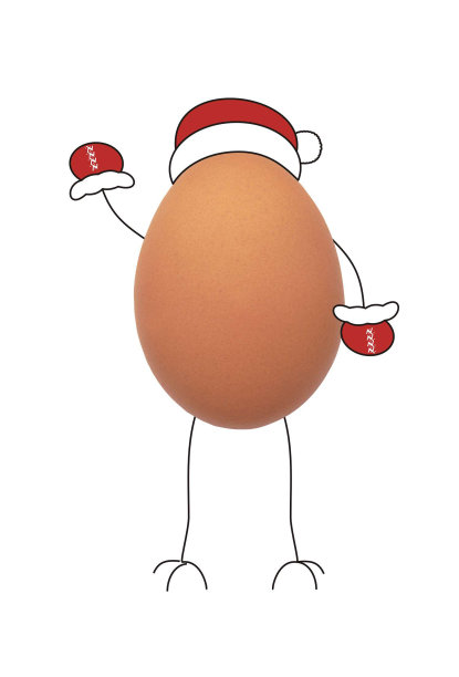 圣诞老人帽子里的蛋，手套里还有鸡爪。米色鸡蛋没有脸。有趣的抽象拼贴画图片下载